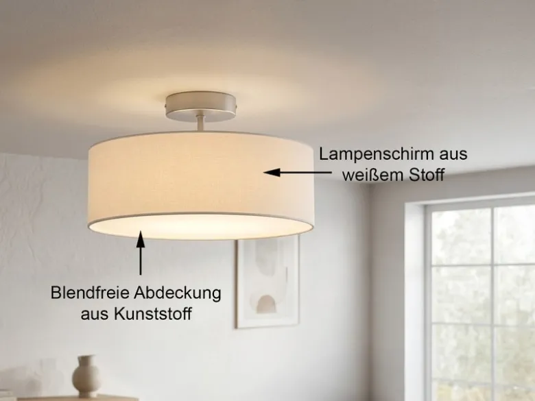 Runde zeitlose Deckenleuchte CALMA mit Stoffschirm in Weiß Ø 30cm