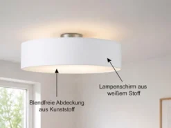 Runde zeitlose Deckenleuchte CALMA mit Stoffschirm in Weiß Ø 50cm