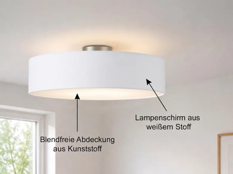 Runde zeitlose Deckenleuchte CALMA mit Stoffschirm in Weiß Ø 50cm