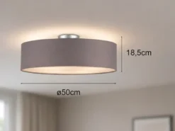 Runde zeitlose Deckenleuchte CALMA mit Stoffschirm in Braun-Grau Ø 50cm
