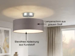 Runde zeitlose Deckenleuchte CALMA mit Stoffschirm in Braun-Grau Ø 30cm