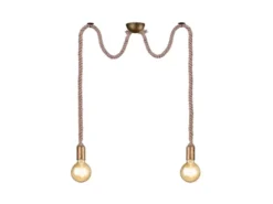 Rustikale Affenschaukel Lampe ROPE 2-flammig aus Hanfseil, Höhe 150cm