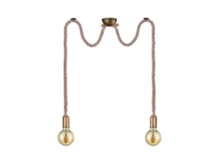Rustikale Affenschaukel Lampe ROPE 2-flammig aus Hanfseil, Höhe 150cm