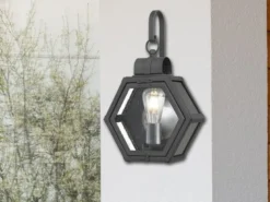 Rustikale Außenwand Laterne HEATH hängend sechseckig, Schwarz Höhe 42cm