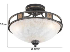 Rustikale Deckenleuchte QUINTA Rostfarbig mit Glasschirm Alabaster, Ø 42cm