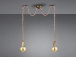 Rustikale LED Affenschaukel Lampe 2-flammig aus Hanfseil, Höhe 150cm
