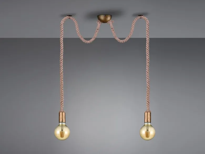 Rustikale LED Affenschaukel Lampe 2-flammig aus Hanfseil, Höhe 150cm