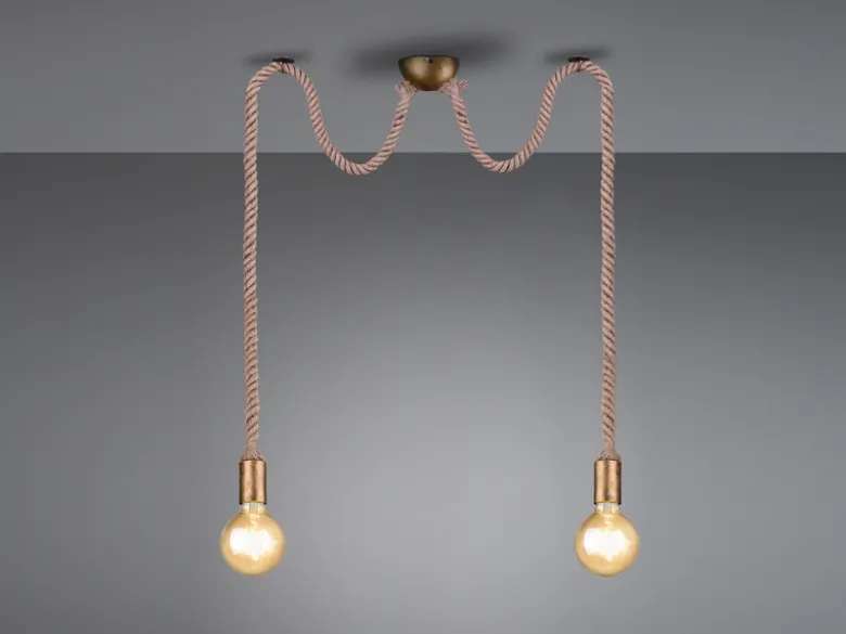 Rustikale LED Affenschaukel Lampe 2-flammig aus Hanfseil, Höhe 150cm