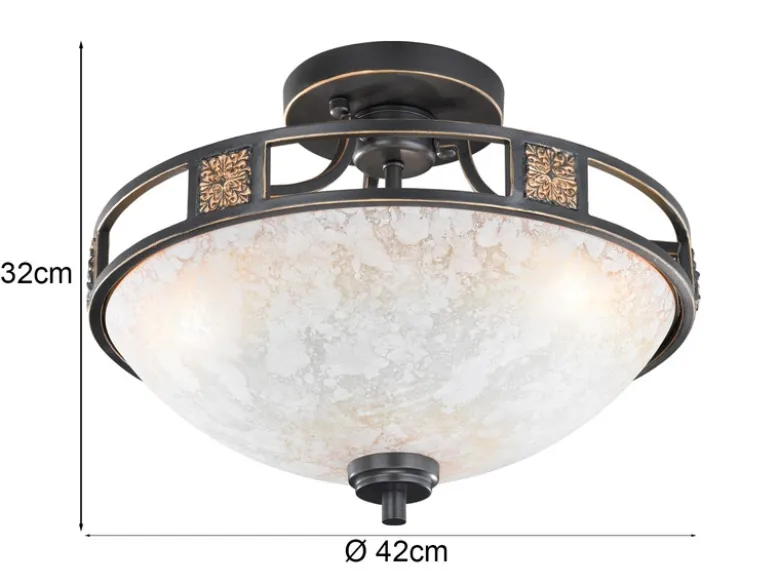 Rustikale LED Deckenleuchte Rostoptik mit Glasschirm Alabasterfarben Ø 42cm