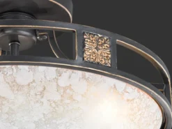 Rustikale LED Deckenleuchte Rostoptik mit Glasschirm Alabasterfarben Ø 42cm
