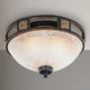 Rustikale LED Deckenleuchte Rostoptik mit Glasschirm Alabasterfarben Ø 33cm