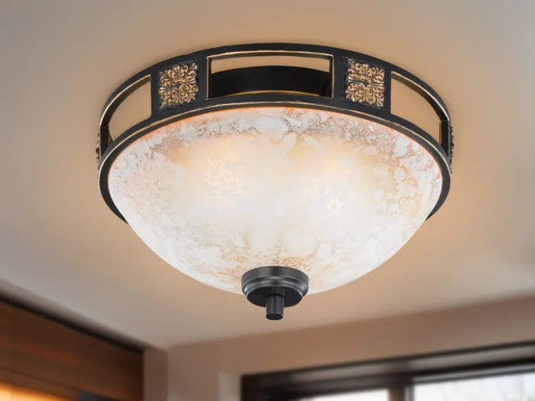 Rustikale LED Deckenleuchte Rostoptik mit Glasschirm Alabasterfarben Ø 33cm