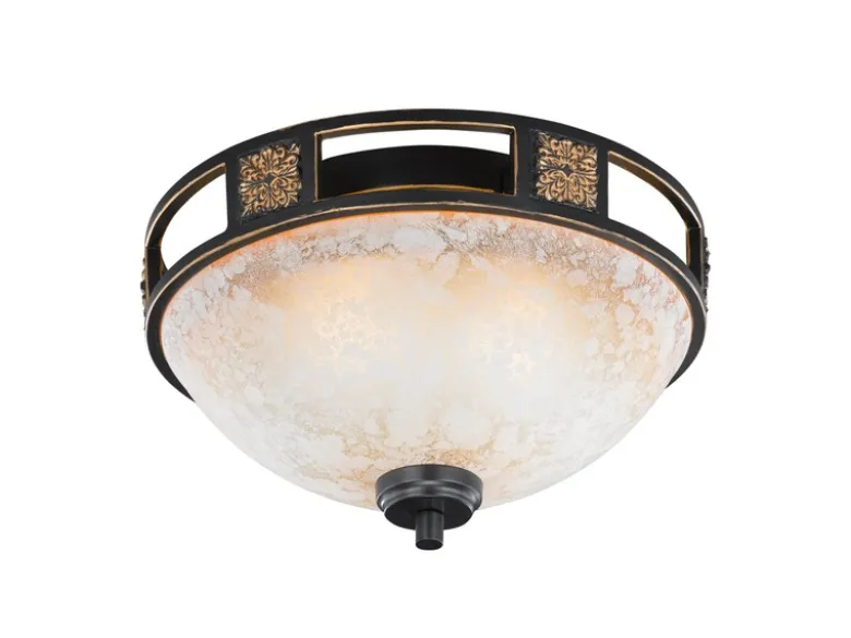 Rustikale LED Deckenleuchte Rostoptik mit Glasschirm Alabasterfarben Ø 33cm
