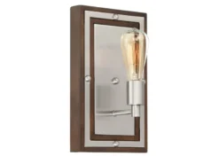 Rustikale LED Wandleuchte aus Holz und Metall, Höhe 32cm