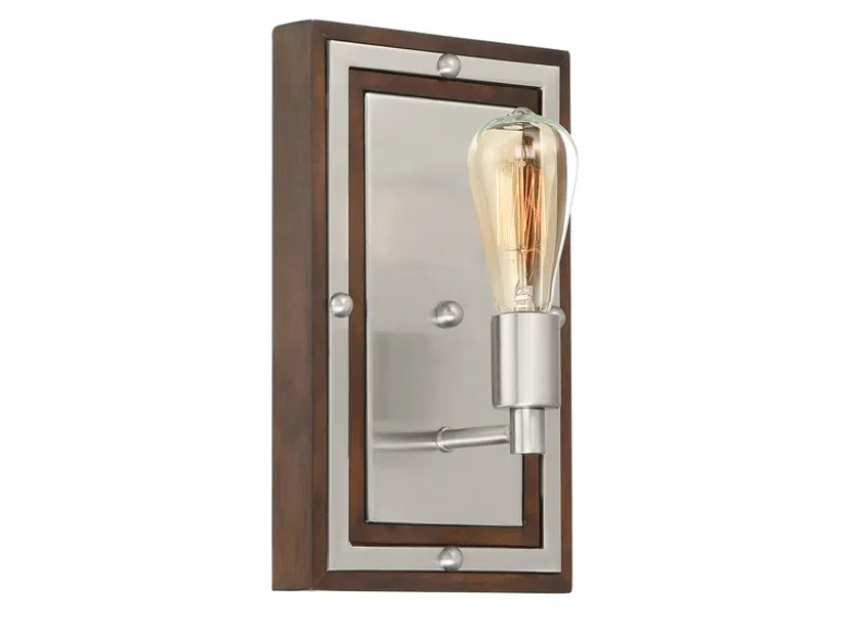 Rustikale LED Wandleuchte aus Holz und Metall, Höhe 32cm
