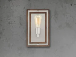 Rustikale LED Wandleuchte aus Holz und Metall, Höhe 32cm