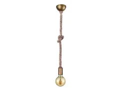 Rustikales LED Schnurpendel aus Hanfseil mit Knoten, Höhe 150cm