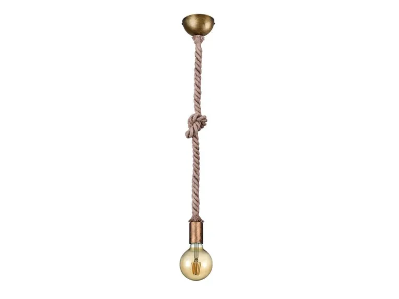 Rustikales LED Schnurpendel aus Hanfseil mit Knoten, Höhe 150cm