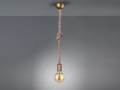 Rustikales LED Schnurpendel aus Hanfseil mit Knoten, Höhe 150cm
