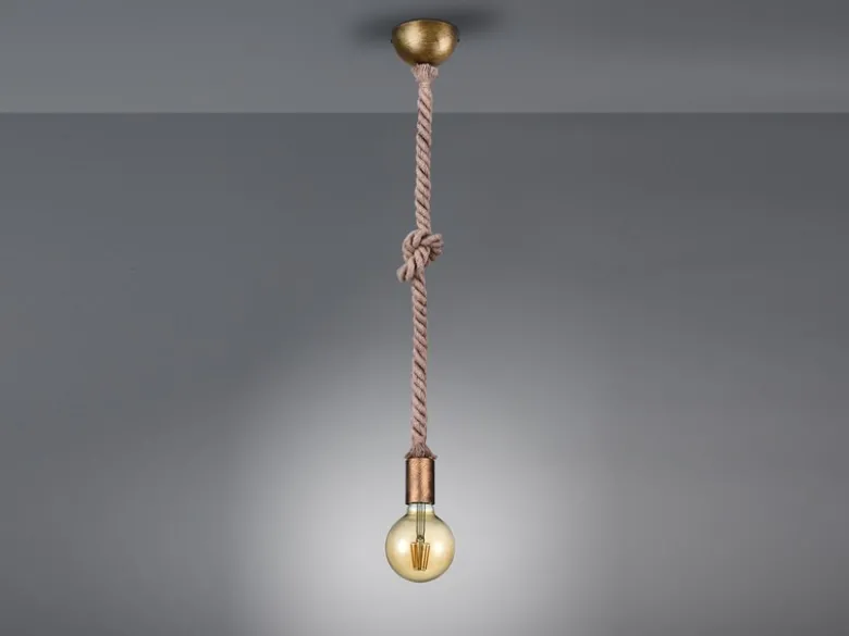Rustikales LED Schnurpendel aus Hanfseil mit Knoten, Höhe 150cm