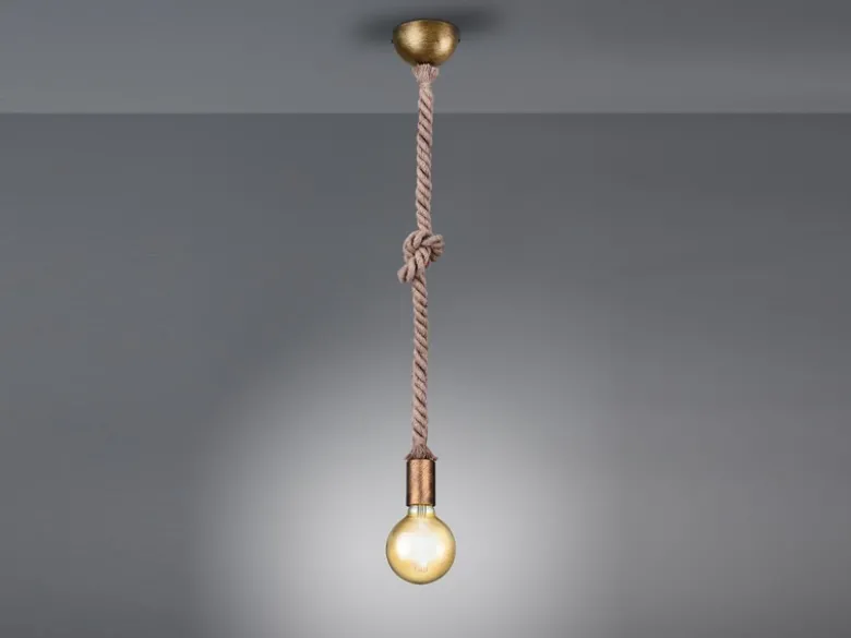 Rustikales LED Schnurpendel aus Hanfseil mit Knoten, Höhe 150cm