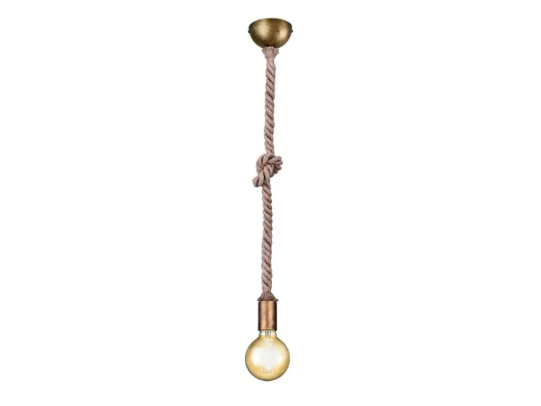 Rustikales LED Schnurpendel aus Hanfseil mit Knoten, Höhe 150cm