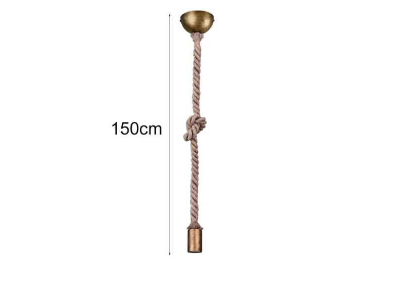 Rustikales LED Schnurpendel aus Hanfseil mit Knoten, Höhe 150cm