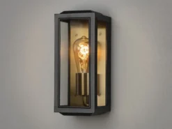 Schmale Außenwandlaterne CARPI Schwarz-Messing mit Klarglas, Höhe 30cm