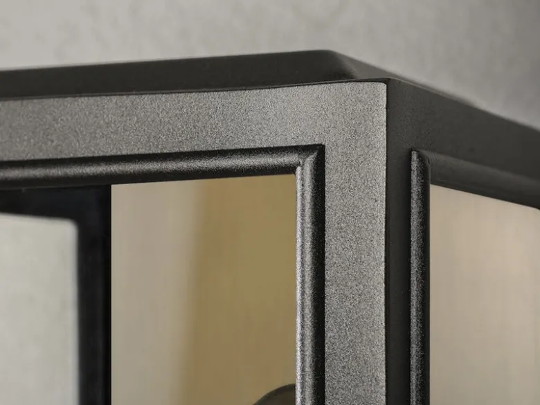Schmale LED Außenwandlaterne Schwarz-Messing mit Klarglas, Höhe 30cm