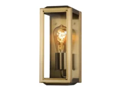 Schmale LED Außenwandlaterne aus Messing mit Klarglas, Höhe 30cm