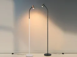 Schmale LED Stehlampe Schwarz dimmbar, flexibel einstellbarer Spot, Höhe 133,5cm