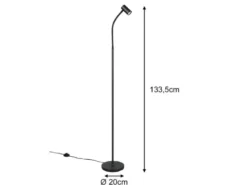 Schmale Stehlampe TARYN Schwarz mit flexibel einstellbarem Spot, Höhe 133,5cm