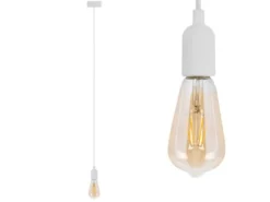 Schnurpendel Hängeleuchte Textil weiß mit E27 Filament LED, Ø 8,5cm