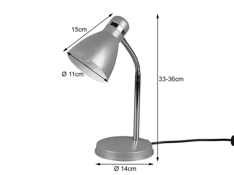 Schreibtischlampe HARVEY mit Flexarm und Metallschirm Grau, Höhe 33cm