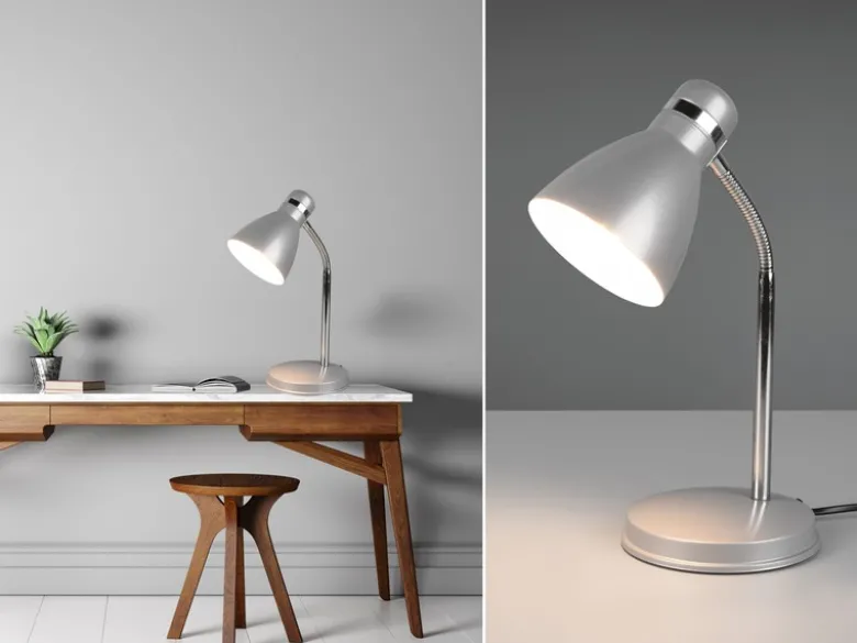 Schreibtischlampe HARVEY mit Flexarm und Metallschirm Grau, Höhe 33cm