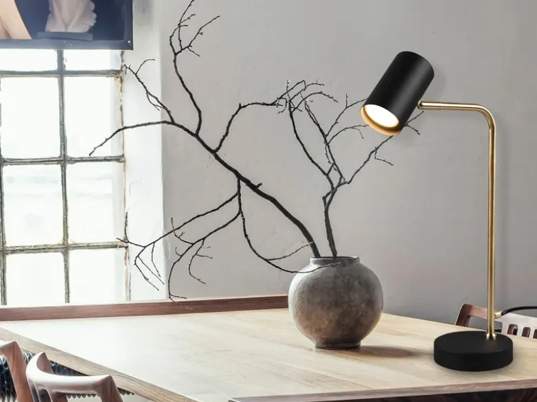 Schreibtischlampe MARLEY in Messing / Schwarz matt, Spot schwenkbar, Höhe 45cm