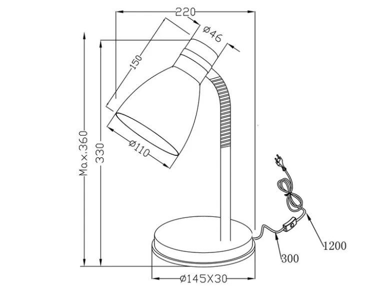 Schreibtischleuchte HARVEY flexibel, Chrom & Metallschirm Weiß, 33cm