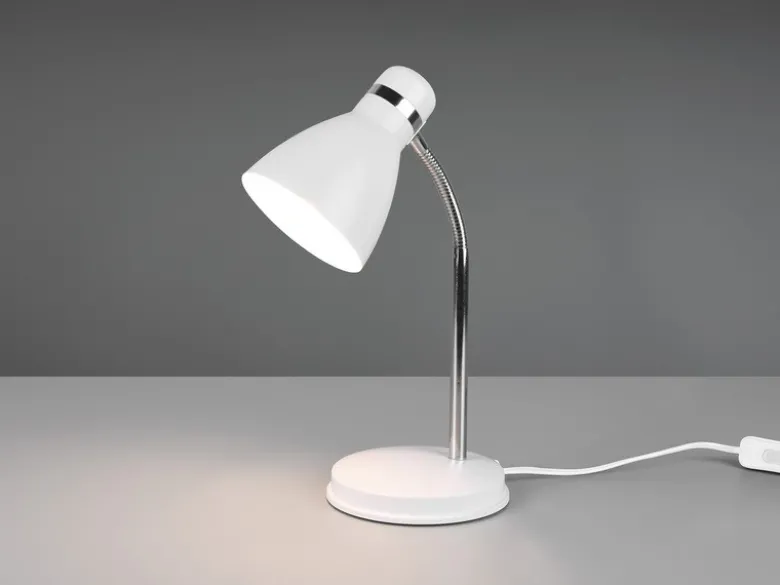 Schreibtischleuchte HARVEY flexibel, Chrom & Metallschirm Weiß, 33cm