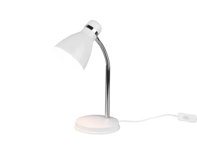 Schreibtischleuchte HARVEY flexibel, Chrom & Metallschirm Weiß, 33cm