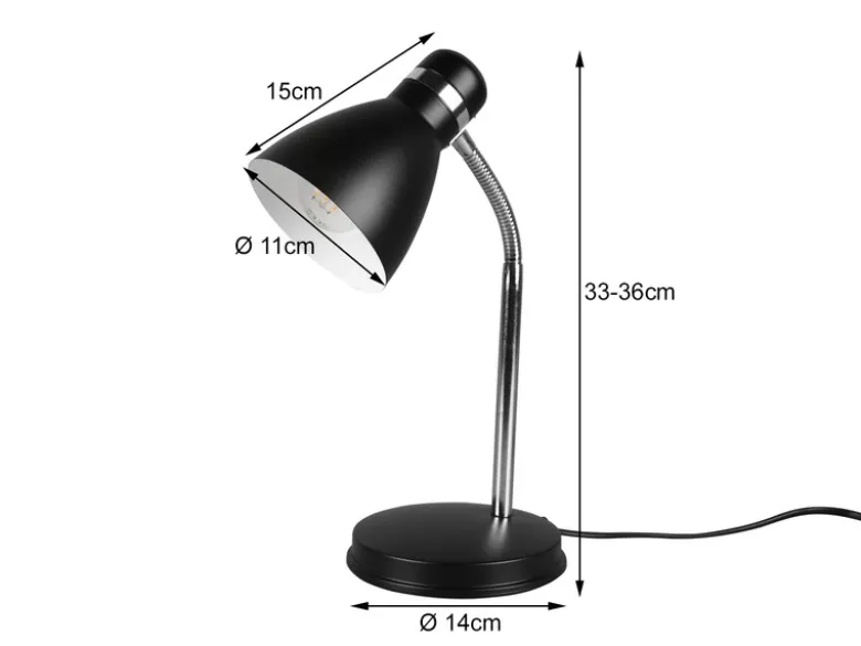 Schreibtischleuchte HARVEY, flexibel Chrom & Metallschirm Schwarz, 33cm