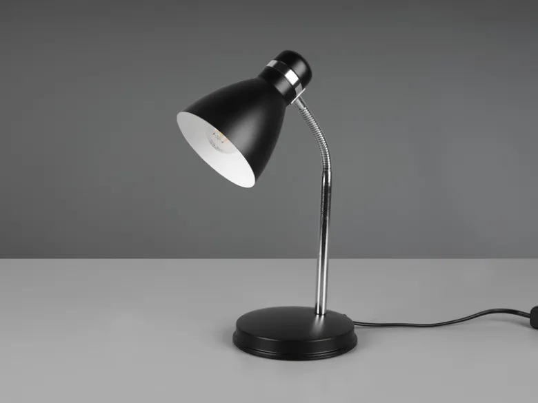 Schreibtischleuchte HARVEY, flexibel Chrom & Metallschirm Schwarz, 33cm