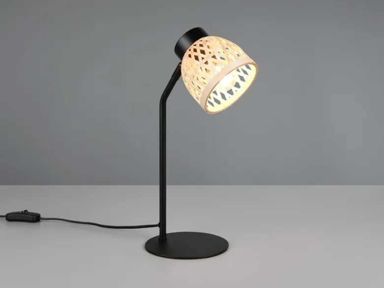 Schreibtischleuchte LAURENT mit Korb Lampenschirm aus Bambus, Höhe 36cm