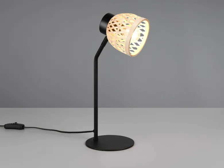Schreibtischleuchte LAURENT mit Korb Lampenschirm aus Bambus, Höhe 36cm