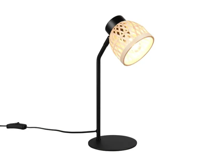 Schreibtischleuchte LAURENT mit Korb Lampenschirm aus Bambus, Höhe 36cm