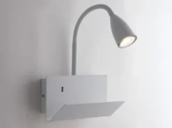 Schwanenhals Leselampe GULP Weiß mit Ablage & USB-Ladefunktion, B. 23cm
