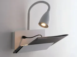 Schwanenhals Leselampe GULP Weiß mit Ablage & USB-Ladefunktion, B. 23cm