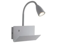 Schwanenhals Leselampe GULP Weiß mit Ablage & USB-Ladefunktion, B. 23cm