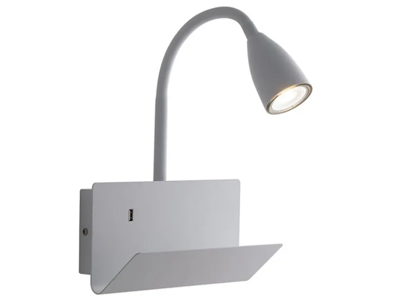 Schwanenhals Leselampe GULP Weiß mit Ablage & USB-Ladefunktion, B. 23cm
