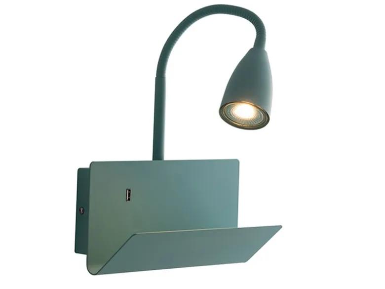 Schwanenhals Leselampe GULP Grün mit Ablage & USB-Ladefunktion, B. 23cm