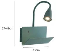 Schwanenhals Leselampe GULP Grün mit Ablage & USB-Ladefunktion, B. 23cm